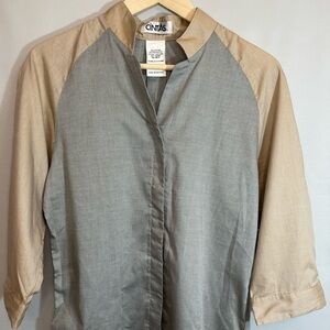 Cintas Shirt Top Womens Work Uniform Size M 3/4 Sleeve Mandarin Collar Buttons
